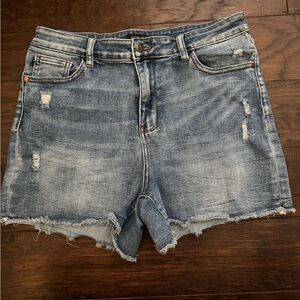 Judy Blue Distressed Jean Shorts - Classic Blue